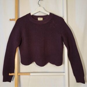 Plum Wilfred Sardou Sweater 100% merino wool dark purple scalloped hem crop